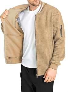 Chaqueta bomber caqui informal para hombre, lona ligera de invierno, bolsillos laterales cómodos ajustables, puños elásticos con cremallera frontal, venta al por mayor - Product Image 4