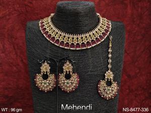 อินเดียโบราณเครื่องประดับ Mehendi การออกแบบอุปกรณ์เครื่องประดับพรรคสวมใส่หินที่สวยงามเต็มรูปแบบโบราณชุดเครื่องประดับสร้อยคอสั้น - Product Image 3