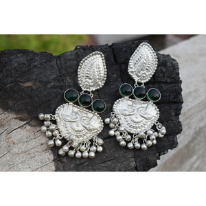 Aretes de Aro Grandes con Piedras, Diseño Tradicional, Hechos a Mano, con Aspecto de Plata, para Niñas y Mujeres - Product Image 2