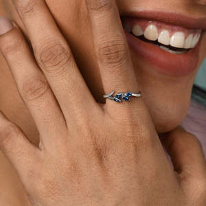 CLARA Men's Romantic 925 Sterling <b>Silver</b> Tonje Curved Blue Leaf <b>Ring</b> Size <b>Adjustable</b> with Marquise Cut Topaz and Zircon Stone - Product Image 4