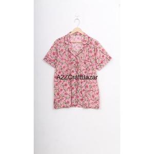 Conjunto de Pijama de Shorts para Mujer, 100% Algodón, Estampado Floral, con Cierre de Cordón, Impresión Digital, Suave y Transpirable, Ropa de Dormir de Verano - Product Image 1