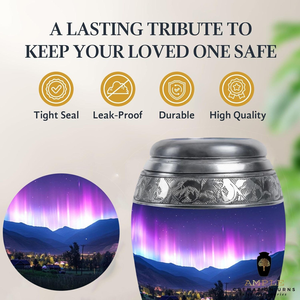 Elegante urna de cremación de aluminio recubierta de Meena grande (220 pulgadas cúbicas) y recuerdo (3 pulgadas cúbicas) urnas de cremación Premium - Product Image 2