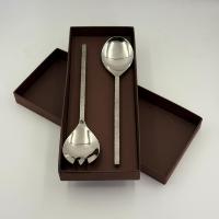 Serveur à salade de table à manger en acier inoxydable poli brillant, manche long, écologique, lavable au lave-vaisselle, fait à la main, faible MOQ