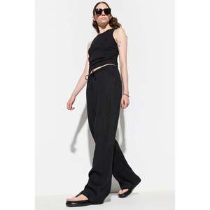 Pantalones de Mujer de Cintura Alta, Transpirables, Tejidos, Talla XL, Estilo Clásico, Pierna Ancha, para Oficina, Lavado de Color, para Verano - Product Image 3
