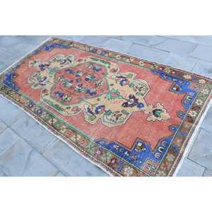 4.4x8.4 ft Rug, Turkish Rug, Vintage <b>Red</b> <b>Wool</b> Moroccan Rug - Product Image 2