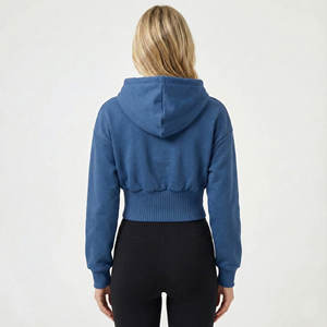 Wholesale Ladies Oversized Cropped Hoodies Wide Elastic Waistband Baggy Sleeve Blank Plain Cotton Fleece Gym Custom Made Hoodies - Product Image 3