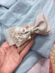 Hand Embroidered Hair Bows in <b>Floral</b> Designed in Light Pastel Colours Made From Linen Fabrics for Hair Accessory Stores - Product Image 3