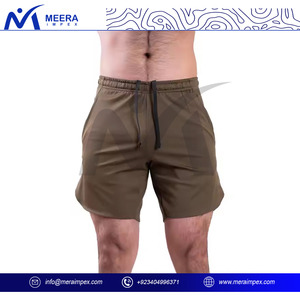 Short de sport tissé monocouche pour homme Séchage rapide anti-rides Cordon brodé marron uni pour la course à pied Fitness Casual - Product Image 3