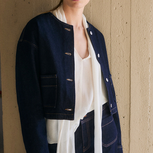Womens Dark Denim Jacket Casual Round Neck <b>Button</b> Down <b>Jean</b> Coat <b>for</b> Trendy Everyday Wear Stylish Street Fashion and Modern - Product Image 2