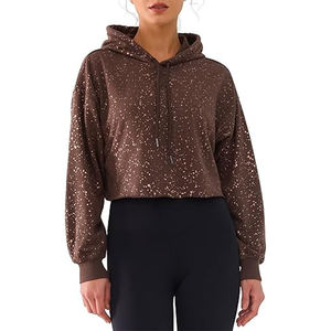 Sudadera de gran tamaño de alta calidad para mujeres chicas jóvenes Sudadera con capucha corta estampada informal con tejido de punto de cuello redondo - Product Image 2