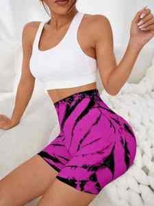 Short de gymnastique taille haute pour femme avec fermeture à la taille élastique Short de sport d'entraînement de yoga de fitness d'été en motif de teinture de cravate solide - Product Image 5