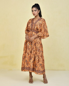 Robe d'automne vintage en coton à manches longues avec boutons sur le devant et col en V, parfaite pour les sorties décontractées. - Product Image 6