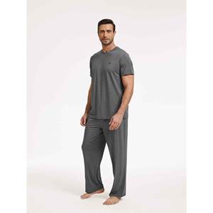 Ensemble de pyjama décontracté pour homme NakedSoft, vêtements de nuit en maille de soie gris chiné foncé, doux et confortable pour l'été - Product Image 5