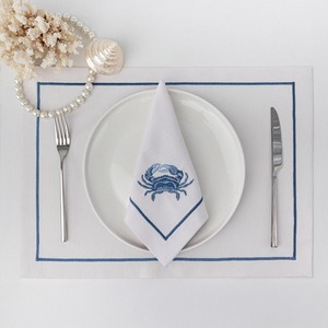 Servilletas de cena de lino Hemstitch bordadas con animales marinos-langosta cangrejo pez estrella de mar para uso doméstico servilleta de Vida Marina - Product Image 5