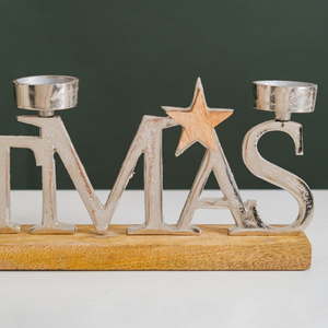 Christmas Metal Text And <b>Stars</b> T-<b>light</b> Holder with Wood Base For Christmas Gifting & Decor - Product Image 6