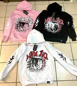 100% Cotton Puff Printed Hoodies for Man Full Zipper Face Printed Long Sleeve With Full Customization basics cotton blended - Product Image 5