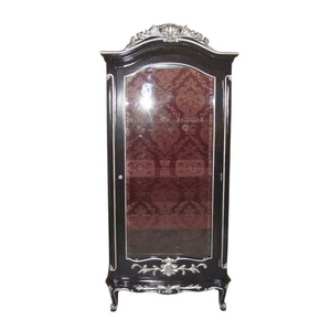 Vitrina de Estilo Provincial Francés, Tapizada en Tela Barroca, Madera Maciza, Reproducción Antigua, Vitrina Independiente con Respaldo - Product Image 4