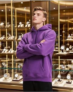 Vente chaude Hommes Sweat À Capuche Polaire Pull À Manches Longues Sweat À Capuche Couleur Unie Cordon Poche Kangourou - Product Image 3