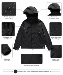 SINEWY SPORTS Men's Black Hooded Puffer <b>Jacket</b> Windproof Winter Sporty Zipper Closure Regular Fit Thick Polyester Wadding - Product Image 5