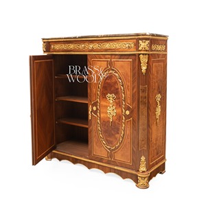 Armoire à chaussures de style français de luxe à double porte avec dessus en marbre de qualité supérieure, finition élégante en bois de palissandre et ornements en laiton doré - Product Image 5