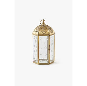 Farol de Metal de Estilo Marroquí Popular, Acabado Dorado con Vidrio Transparente Lateral para Decoración del Hogar y Navidad, Farol para Velas - Product Image 3