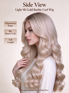 Perruque Light Mi Gold <span class=keywords><strong>Barbie</strong></span> Curl en cheveux humains de qualité supérieure, ondulations rebondissantes, Lace Front, couronne haute, ligne de cheveux naturelle pour usage quotidien - Product Image 2