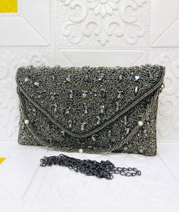 Handmade Elegant Designer Stone Studded <b>Evening</b> <b>Bag</b> Flap Pattern Fashionable Stone Clutch for Women's Weddings Parties & Events - Product Image 4