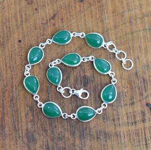 Estilo bohemio 925 plata esterlina verde ónix pulsera de piedras preciosas joyería hecha a mano pulsera de plata joyería para mujer regalo de boda para - Product Image 3