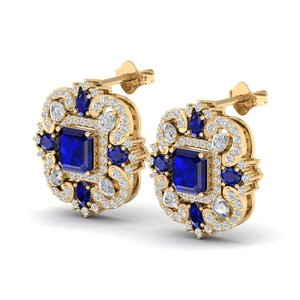 Pendientes de Botón con Zafiro Azul de Corte Princesa REYES Sparkle de 0.88 Quilates en Plata de Ley 925, Joyería de Regalo para Novia con Moissanita - Product Image 3