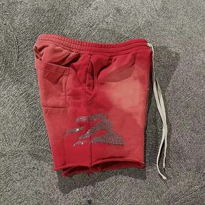 Shorts en molleton de coton délavé rouge pour homme – Doux, chauds, confortables, taille élastique avec cordon de serrage – Idéaux pour le sport, l'entraînement et les loisirs - Product Image 2