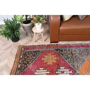 Alfombra Vintage de 3.6x11.1 pies, Alfombra Turca, Alfombra Floral Roja y Naranja - Product Image 1