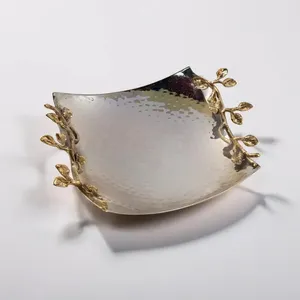 จานอะลูมิเนียมชุบทองลายใบไม้ สไตล์เซนแบบเอเชีย รูปทรงวงรี สำหรับเปิดเทอม - Product Image 4