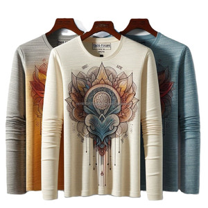 Men's 100% Cotton <b>T</b>-<b>shirts</b> Printed Full Sleeve Casual O-Neck Quick Dry with Breathable Sustainable Jersey Plus Size Options - Product Image 2