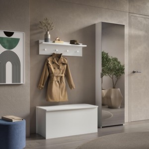 Terraneo Wall Mounted Italian Minimalist Modern Space-Saving Coat Rack Melamine Wood Panel with <b>Shelf</b> 4 <b>Hooks</b> for Organization - Product Image 2