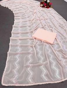 Venta de exportación Diseñador exclusivo Georgette Saree Blusa de aspecto étnico para adultos Impresionante estilo indio Fiesta de bodas TRABAJO DE HILO - Product Image 4