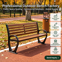 Banc de parc extérieur moderne et écologique en bois massif et structure métallique, personnalisable pour jardin, patio, école et hôtel