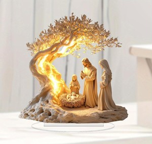 Árbol de Navidad con Escena de la Natividad, Adorno de Mesa de Madera Reutilizable, Decoración Cristiana Multiusos para el Hogar, Sala de Estar, Jardín - Product Image 3