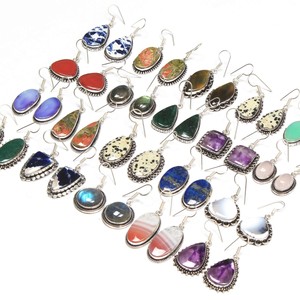 Multi Crystal Handmade <b>Earrings</b> With Natural Assorted Gemstone <b>Hook</b> <b>Earrings</b> With 925 Sterling Silver Jewelry In Wholesale Lot - Product Image 4