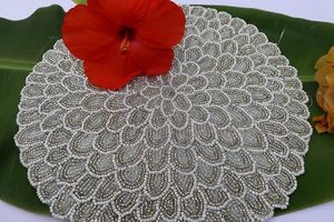 Handcrafted Beautiful <b>Beaded</b> round <b>Placemat</b> for Wedding Christmas Family Gatherings & Parties Table Decoration - Product Image 5