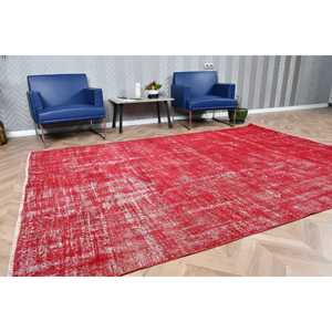 Turkish Rug 6.6x9.4 ft, <b>Red</b> White Ombr <b>Wool</b> Vintage Rug - Product Image 2