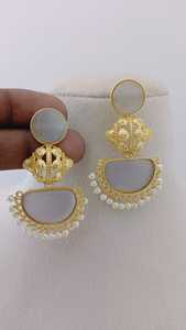 Ensemble de boucles d'oreilles goutte de Temple croissant semi-circulaire finition en pierre Unique conception personnalisable mode produit en vrac en laiton fabriqué sur commande - Product Image 6