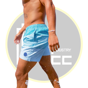 Pantalones cortos de Baño azul degradado para hombre, bañadores de playa personalizados de secado rápido con estampado de micropuntos y cintura con cordón, ropa de verano para la piscina - Product Image 1