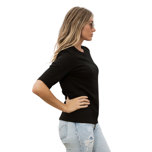 T-shirt à manches longues pour femme, noir, poids lourd, col rond, 100% coton biologique de luxe, pré-rétréci, certifié GOTS, coupe premium - Product Image 4