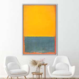 ภาพพิมพ์ศิลปะบนผ้าใบแบบนามธรรมสไตล์มินิมอล ดีไซน์ร่วมสมัยสีเหลืองและสีเทา กรอบสีขาว - Product Image 1