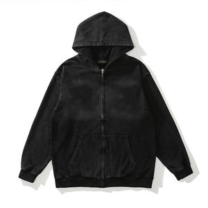 Pull à capuche en coton mélangé surdimensionné supérieur hommes lavage à l'acide et décoloration Streetwear en détresse sweats à capuche pour hommes - Product Image 3