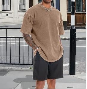 Nouveau Design été lavage à l'acide t-shirt 100% coton personnalisé lâche goutte épaule gymnastique entraînement soleil fondu hommes lavage à l'acide t-shirts respirant - Product Image 3