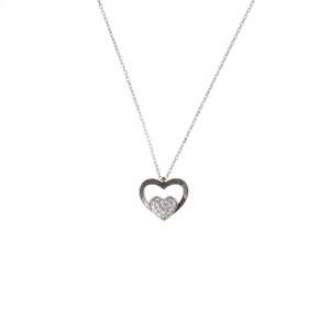 Pendentif double cœur en or 14 carats et platine, zircon blanc, diamant, perle, argent sterling 925, serti clos tendance, plaqué rhodium - Product Image 5