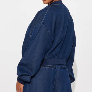 Casual Wear <b>Women</b> Casual Streetwear <b>Women</b> <b>Denim</b> Tracksuit 2026 / Trendy Elegant Two Piece Cropped Zipper Jacket and Pants Set - Product Image 4