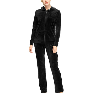 Conjunto de chándal de terciopelo de dos piezas para mujer, de manga larga, en color sólido, de alta calidad, último estilo, en venta. - Product Image 1