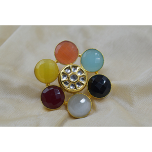 Anillo de piedra de Latón chapado en oro vintage con chapado en oro de 18 quilates y anillos de joyería de moda de piedras preciosas de colores - Product Image 1